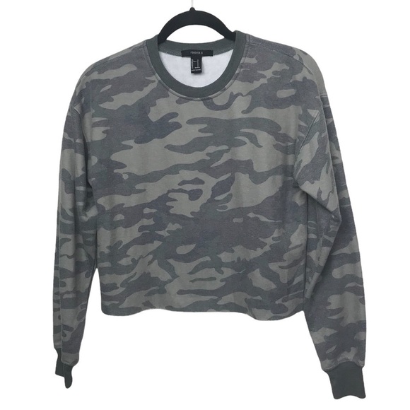 Forever 21 Pale Green Gray Camo Print Sweater Sweatshirt Small - Picture 1 of 8